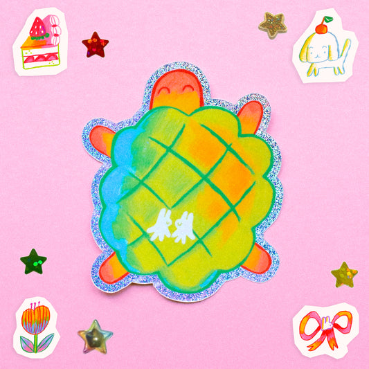 'Turtle Melon Pan Bed' Glitter Vinyl Sticker
