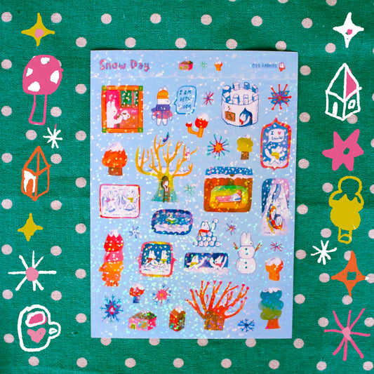 Cozy Winter 'Snow Day' Glitter Transparent Sticker Sheet